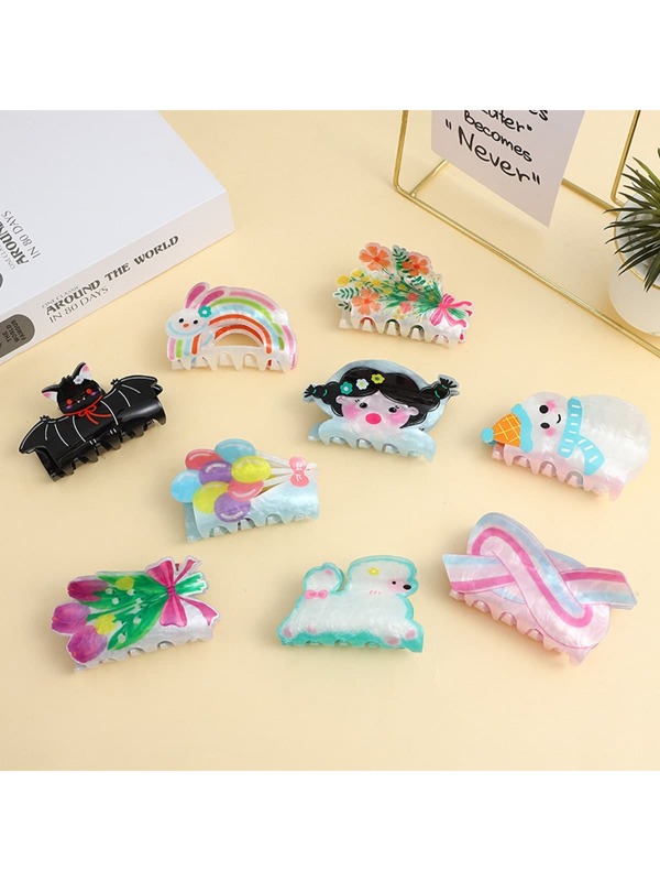 Cute Cartoon Acrylic Hair Clips, Dopamine Style Women Hair Accessories, Fashion Double-Sided Print Large Hair Claw Clips Fashion Hair Clutch