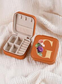 1pc Mini Floral Alphabet Jewelry Storage Box, A-Z Gold Letters, Portable Zipper Travel Jewelry Storage Box, Gift Box For Women, Multi-Function Jewelry Display Stand For Rings, Pendants, Earrings, Necklaces, Etc. - Suitable For Women, Mother, Girlfriend, Valentine's Day Gift Box.