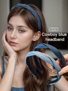 1 buc bandă de păr împletită din denim vintage pentru femei, înfășurare versatilă pentru cap în aer liber, bandă de păr seria albastră cu diademă, accesorii cu fundă, bandă de păr pentru femei, accesorii de păr