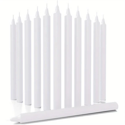 10pcs White Tapered Candles - 8 Inch Tall Unscented Dinner & Tabletop Candles - Slow Burning, Smokeless Candles, 6-7 Hours Burn Time Per Candle