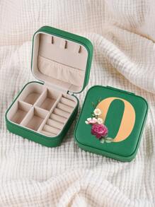 1pc Mini Floral Alphabet Jewelry Storage Box, A-Z Gold Letters, Portable Zipper Travel Jewelry Storage Box, Gift Box For Women, Multi-Function Jewelry Display Stand For Rings, Pendants, Earrings, Necklaces, Etc. - Suitable For Women, Mother, Girlfriend, Valentine's Day Gift Box.