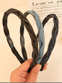 1 buc bandă de păr împletită din denim vintage pentru femei, înfășurare versatilă pentru cap în aer liber, bandă de păr seria albastră cu diademă, accesorii cu fundă, bandă de păr pentru femei, accesorii de păr
