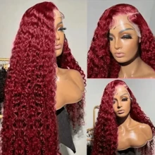 MECRY 180% Red Curly Wig Burgundy Red Curly Short Bob Wigs 99J Hair Brazilian Hair 13x4 Deep Wave Lace Frontal Wig Frontal Wigs Headband Wig Hair Wigs Frontal Blended Hair 10Inch-36Inch - SBUG - View 7