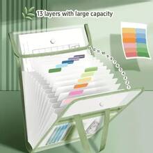 Vertical File Organizer Bag,Extended Waterproof Folder,13 Pockets Large Capacity Binder Pocket Organizer, Folders,Portable Transparent File Pouch With Handle Snap Button - 棕色 - 查看 3