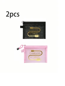 Mesh Cosmetic Bag With Data Cable Pattern, Red Air Cushion Storage Portable Storage Bag, Makeup Bag, Skincare Bag, Travel Essentials, Dormitory Supplies, Wedding Bride Gifts, Mother Gifts, Birthday Gifts, Gifts For Friends And Teachers, Bathroom Storage, Jewelry Storage, Lip Oil And Cosmetics Storage Bag