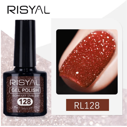 RISYAL RISYAL #128 Shimmery Gel Nail Polish, Gradient From Pink To Burgundy - Water Washable/LED Cured, Alcohol-Free Formula For Long-Lasting Glossy Finish, DIY And Salon Use, Home Manicure Gel Glitter