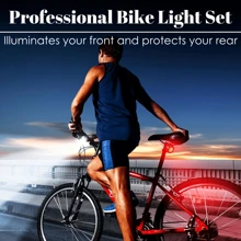 Novo Farol de Bicicleta LED, Farol de Bicicleta Recarregável por Energia Solar, 3 Modos - Regulável, Buzina Alta, Lanterna de Emergência em Material ABS, Iluminação de Segurança Noturna para Ciclismo, Conjunto de Farol Dianteiro e Lanterna Traseira de Bicicleta Recarregável por USB de Alta Capacidade de Bateria