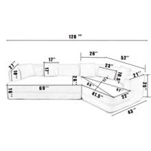 128" Boneless Couch Sofa Set W/Pocket Springs, 3-Seat Reversible Living Room Furniture, No Assembly Needed (Light Brown) - 淺棕色+圈呢+纖維泡棉墊+3座-1 - 查看 3