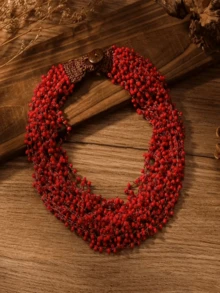 Handmade Beaded Necklace, Bohemian Style Multilayer Beaded Necklace, Popular In Europe And America - Red - View 18