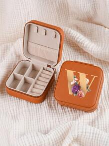 1pc Mini Floral Alphabet Jewelry Storage Box, A-Z Gold Letters, Portable Zipper Travel Jewelry Storage Box, Gift Box For Women, Multi-Function Jewelry Display Stand For Rings, Pendants, Earrings, Necklaces, Etc. - Suitable For Women, Mother, Girlfriend, Valentine's Day Gift Box.