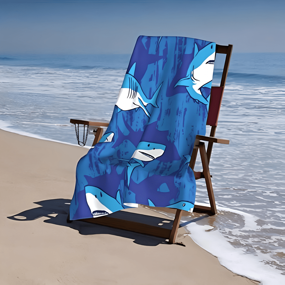1 Pc Men's Shark Printed Beach Towel, Adult Personalized Beach Towel, Ultra-Soft Microfiber Beach Towel, Sand-Free Beach Towel, Quick Dry Beach Towel, Perfect Birthday Gift, Summer Party Beach TowelTravel Essentials Travel Accessories Beach Essentials