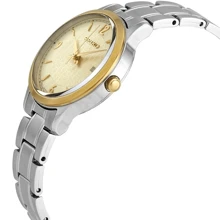 Seiko Reloj de cuarzo para mujer Seiko, esfera dorada, caja y pulsera de acero inoxidable, estilo de negocios, adecuado para uso diario, modelo SXDH04P1, resistente al agua 100M