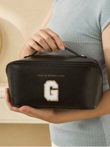 Bolsa de cosméticos de piel sintética impermeable, con bolsa de almacenamiento de cosméticos con letra, bolsa de cosméticos de gran capacidad y de doble capa, bolsa de mujer multifuncional para viajes, neceser, organización y almacenamiento de cosméticos, organización y almacenamiento del baño, esenciales para viajes, esenciales para cruceros, accesorios de viaje, almacenamiento de baño, almacenamiento de joyas, almacenamiento de labiales, almacenamiento de esmaltes de uñas, regalo de Pascua, regalo para dama de honor, regalo del Día de la Madre