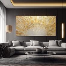 金色光芒现代抽象帆布墙艺术，高品质印刷，鲜艳的金色色调，水平景观设计，非常适合客厅、卧室或家庭办公室装饰，墙面艺术装饰，无框架