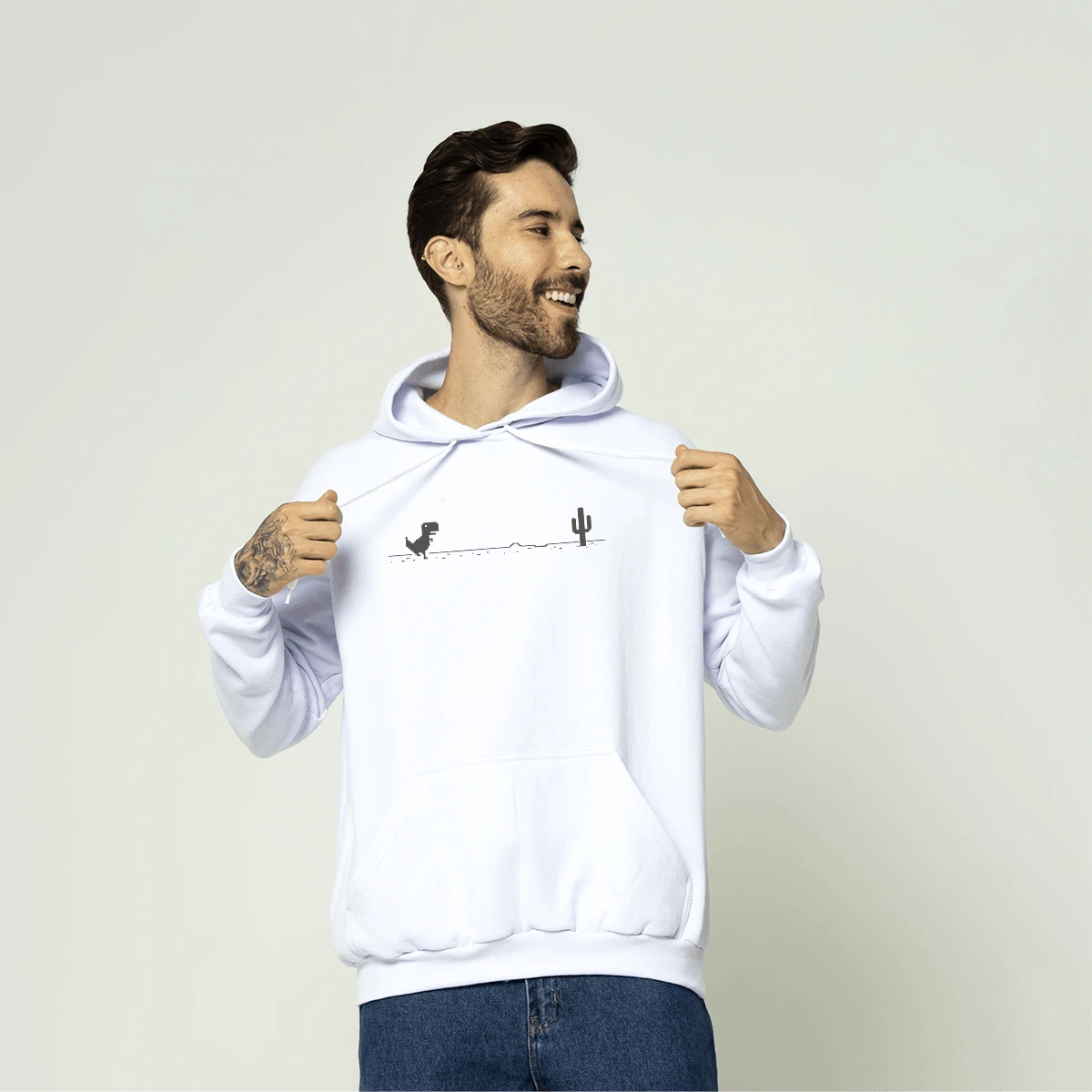 Women's And Men's Basic Kangaroo Sweatshirt With Dinosaur Print Immediate Shipping - 白色 - 查看 1