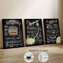 3 套可选框架复古快餐汉堡披萨意大利面海报，美观的房间装饰，防水帆布墙艺术，艺术品墙画，适合礼物、厨房、餐厅、客厅、咖啡厅、酒吧、墙壁装饰、家庭和宿舍装饰