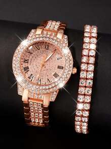 Women's Watch 1 Set Elegant Quartz Watch And Jewelry Set, Fashion Women's Round Watch, Bracelet Set Perfect For Everyday Wear, Birthday Gifts, Parties, Holiday Gatherings, And As The Ideal Gift For Yourself Or Friends No Box