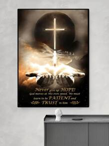 1 Stück Wandkunst, Poster, Religion, christliche Leinwandmalerei im Holzrahmen - Handgottes Zitat Muster, inspirierendes Zitat Leinwandkunst, Dekoration zum Aufhängen für Zuhause, Büro, Badezimmer, Wohnzimmer, Geschenk für sie, ihn