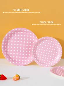 10pcs/25pcs Disposable Dinnerware Set, 7inch/9inch Pink Base White Polka Dot Paper Plates, Disposable Plates For Party, Accommodate 25 Guests, For Party Decorations, Birthdays, Gifts