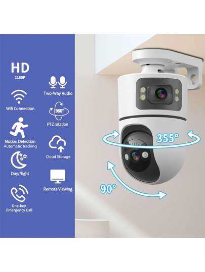 2MP+2MP Dual Lens WiFi Security Camera, Supports AI Human Tracking, Night Vision Two Way Audio, Home Perfect