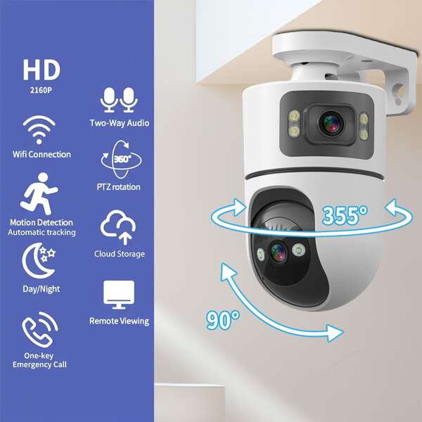 4MP Dual Lens WiFi Security Camera, Supports AI Human Tracking, Colorful Night Vision And Two-Way Audio, Suitable For Home Security