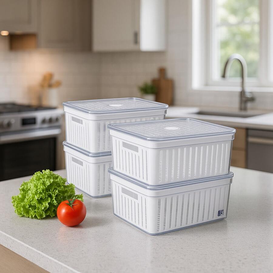 Organizador De Geladeira Acrílico Com Tampa E Cesto 2,3L