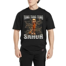 TUNG TUNG TUNG SAHUR MEME ITALIAN BRAINROT T-SHIRT UNISEX COTTON Premium - màu đen - Xem 2