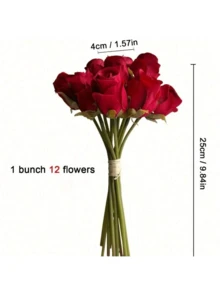 Ramo de 12 rosas de imitación, ramo de imitación realista, decoración de boda ramo de novia, arreglo floral para decoración de sala de estar y mesa, rosas falsas, decoración de centro de mesa familiar, decoración de mesa, hermosa decoración de habitación