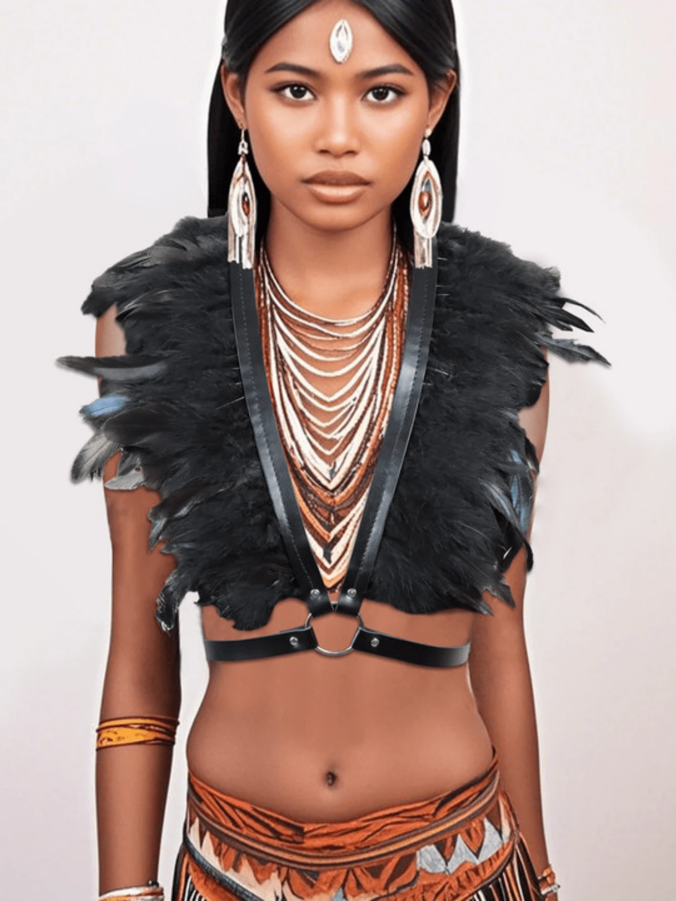 1 pieza Chal de plumas de moda, accesorio decorativo de cuello falso gótico, adecuado para disfraces, actuaciones en el escenario, fiestas, Halloween, todo el año