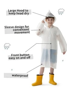 1件/2件装一次性透明儿童雨衣，适合7-11岁儿童户外徒步，宽松版型，可重复使用，白色/黄色可选，易于收纳携带，适合户外活动、旅行、徒步、音乐节、水上活动，带帽带袖。