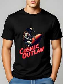Cosmic Outlaw T-Shirt: Space Cowboy Rocket Rider Graphic Tee - Black - View 3