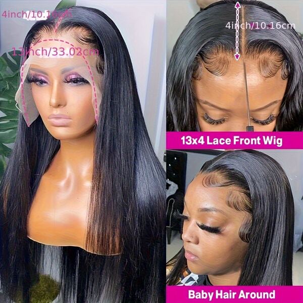 100% Human Hair Bone Straight Lace Wig For Women, Featuring Brazilian Remy Hair, Long Lace Front Design, Pre-Plucked, And Transparent Lace Frontal