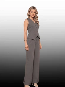 Women's Tailored Set Laria Vertical Vest With Long Trousers - 深灰色 - 查看 3