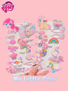 MY LITTLE PONY 14 件可爱卡通发夹，超级可爱的发饰，婴儿发夹，刘海夹，适合派对的卡通侧夹，送给朋友和女士的圣诞礼物，生日礼物，可爱的动漫风格，适合派对礼物的家居装饰，家居夏季婚礼海滩返校学校用品房间装饰