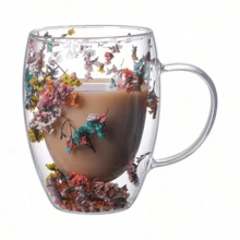1个干花双层玻璃咖啡杯 11.83盎司 - 冷热饮皆宜,可作牛奶杯,饰以干花图案,双层玻璃带把手,耐热冷饮,也适合盛装少量果汁和茶饮,营造浪漫饮品体验,是理想的生日礼物、开学季礼物或早餐杯。 - 彩色 - 查看 5