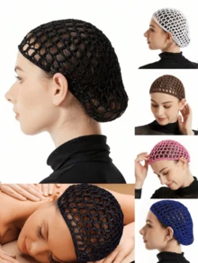 1pc Women's Solid Hollow Breathable Hair Net Cap, Thick Knit Hair Care Sleep Cap, Suitable For Daily Use Net Hat Headpiece ,Beauty ,Hair Accessories - Multicolor - View 1