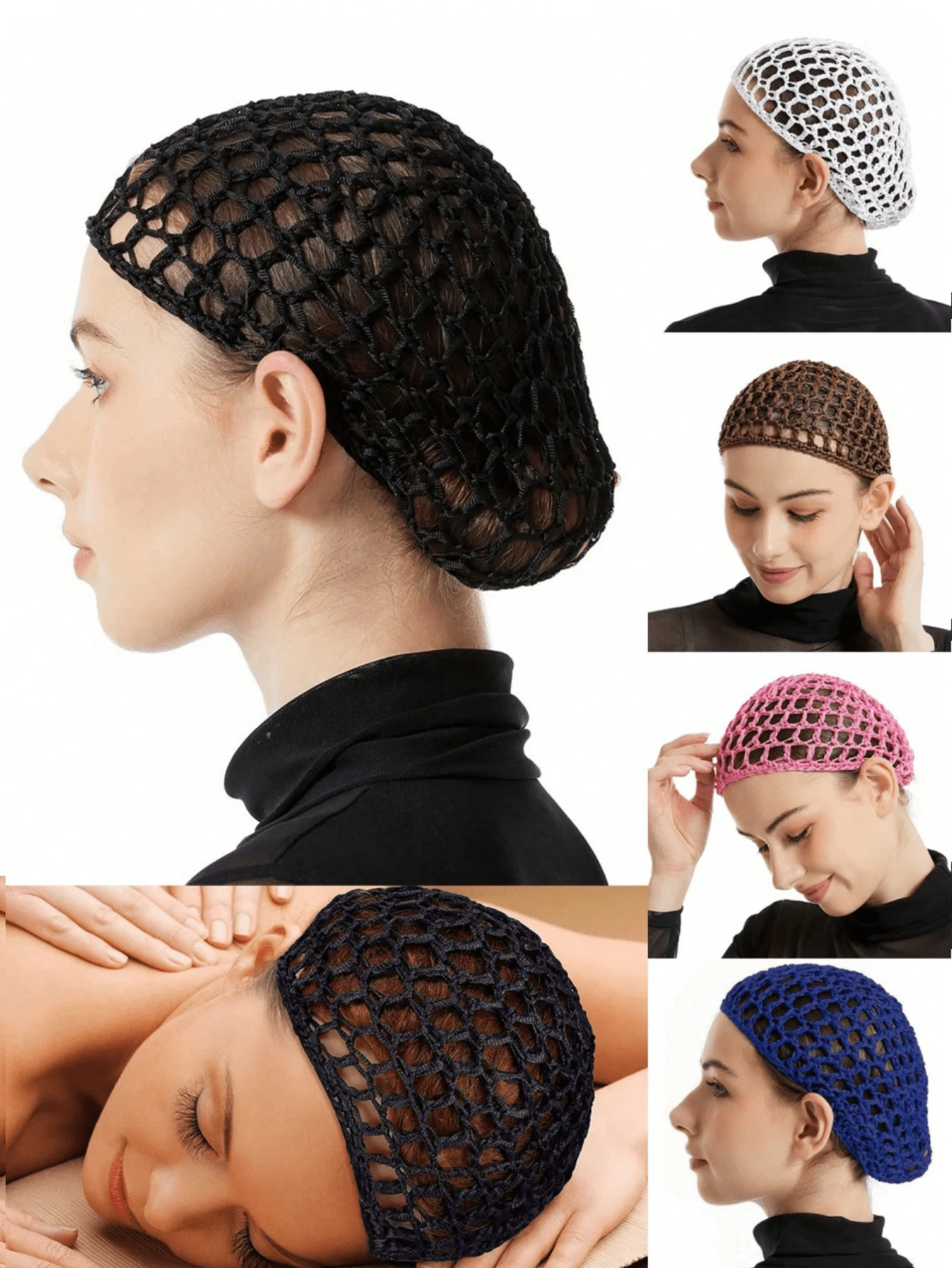 1pc Women's Solid Hollow Breathable Hair Net Cap, Thick Knit Hair Care Sleep Cap, Suitable For Daily Use Net Hat Headpiece ,Beauty ,Hair Accessories - Multicolor - View 1