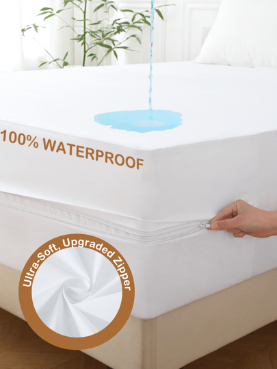 1pc 6-Sided Waterproof Mattress Protector, Dustproof And Breathable, Refreshing Mattress Cover With Zippered Deep Pocket Fitted Sheet, Suitable For Double Bed, Single Bed, Bedroom Decor, Guest Room, And Hotel (No Pillowcase)
