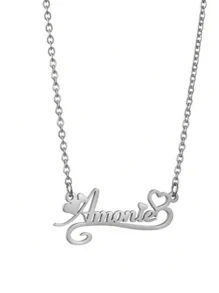 1 pieza Collar personalizado con corazón hueco y nombre en oro/plata, regalo del Día de San Valentín, collar de acero inoxidable para mujer, regalo para parejas, regalo personalizado para amigos, familia y ocasiones especiales como cumpleaños, aniversario, graduación, fiesta (solo en inglés)