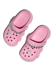 HOEASE Dép guốc gỗ nhẹ, thời trang cho bé gái, đế EVA mềm mại, thoáng khí, thoải mái, thích hợp làm dép đi vườn và dép đi biển, phụ kiện có thể tùy chỉnh, phù hợp cho cả trong nhà và ngoài trời, dùng được quanh năm. - Hồng - Xem 5