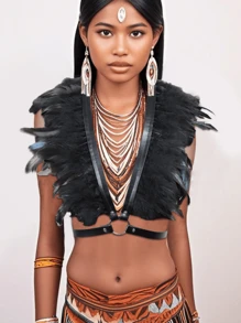 1 pieza Chal de plumas de moda, accesorio decorativo de cuello falso gótico, adecuado para disfraces, actuaciones en el escenario, fiestas, Halloween, todo el año