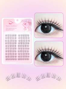 Paquete de 100 pestañas postizas individuales naturales, con forma de U y segmentadas, con tallo negro talla grande grueso inspirado en K-Pop, de 8-11 mm con estilo de manga y cola de pez, adecuadas para principiantes, pestañas reutilizables para efecto de maquillaje de muñeca