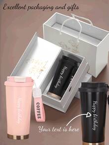 1pc Personalized Thick Vacuum Insulated Stainless Steel Water Bottle, 500ml Large Capacity, Home, Office & Outdoor Use, Customizable Name Or Company Logo, Gift Box Packaging - Multicolor - View 2