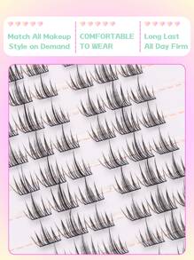 60 piezas/Paquete Pestañas postizas estilo dibujos animados lindos, Natural y Fino Rizo D, 11-14mm DIY Extensión suave de flores de camelias, Pestañas reutilizables de gran capacidad segmentadas