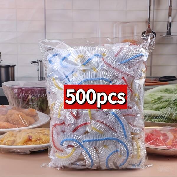 500pcs Elastic Food Freshness Wraps - Stretchable Clear Plate Covers, Disposable, Multi-Use, No Odor Kitchen Cling Film, Dust Protection For Home, Restaurant, Picnic - All Plate Sizes, Picnic Essentials|Decorative Wraps|Reusable Plastic Wrap, Plastic Wrap For Food