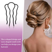 6 件套塑料发梳套装 - U 形发叉带齿发夹，适用于盘发髻 - 复古风格发饰，适合卷发或正常发质的女性 - 无香型，适合 14 岁以上 - 黑色发夹，适用于经典发型、发型设计、发饰、发饰、发型套装、美发工具套装、发型设计套装