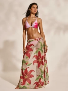 Glamine Reversible Printed Cute & Fashionable Spaghetti Strap Halter Neck Backless Bikini Top Summer - Pink - View 1