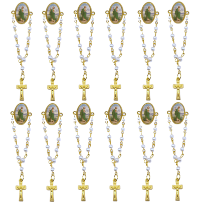 Prendedor Religioso Sn Jude Tadeo 9cm Dorado Blanco Perlado Set 12 Estuche Individual Accesorio Religioso Recuerdo Fiesta Souvenir Evento Especial