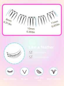 Paquete de 100 pestañas postizas individuales naturales, con forma de U y segmentadas, con tallo negro talla grande grueso inspirado en K-Pop, de 8-11 mm con estilo de manga y cola de pez, adecuadas para principiantes, pestañas reutilizables para efecto de maquillaje de muñeca