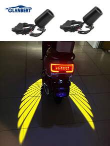 GLANBERT 2 件装摩托车 LED 天使翼装饰灯投影迎宾灯落地灯防水高亮度高清投影氛围灯